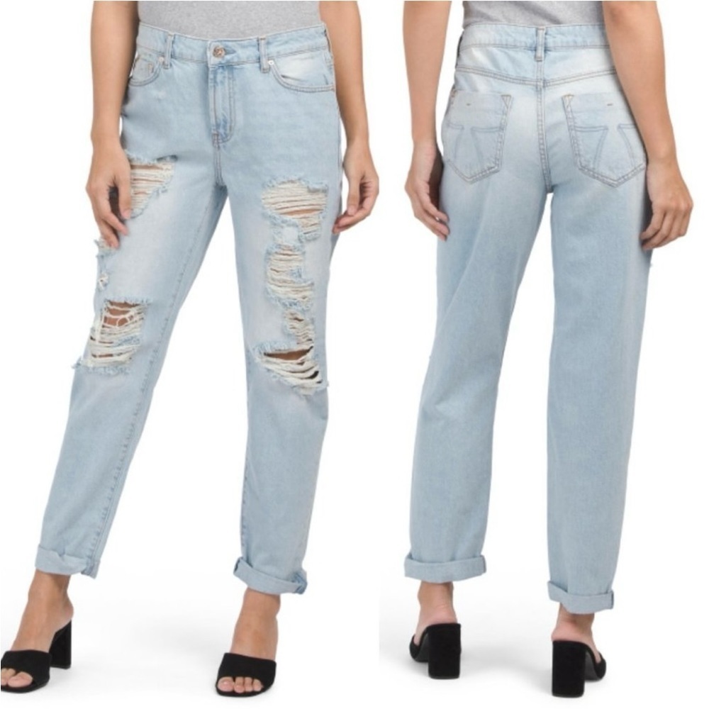 NWT SEVEN7 MARILYN LIGHT-WASH HIGH-RISE BOYFRIEND DISTRESSED ROLL CUFF JEANS